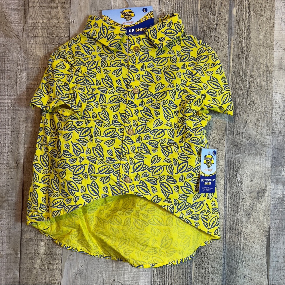 Banana Boat For Dogs Size Large Button Up Shirt in Yellow & Blue